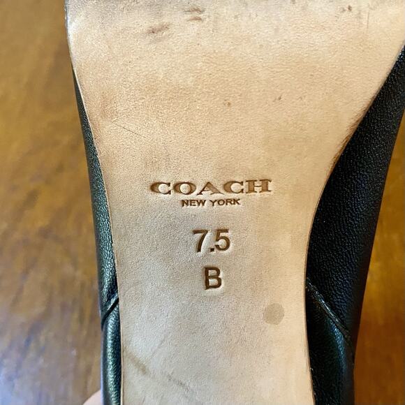 Coach Black Leather Booties Size 7.5 Peep-Toe Snakeskin Stiletto Heel - Picture 7 of 8